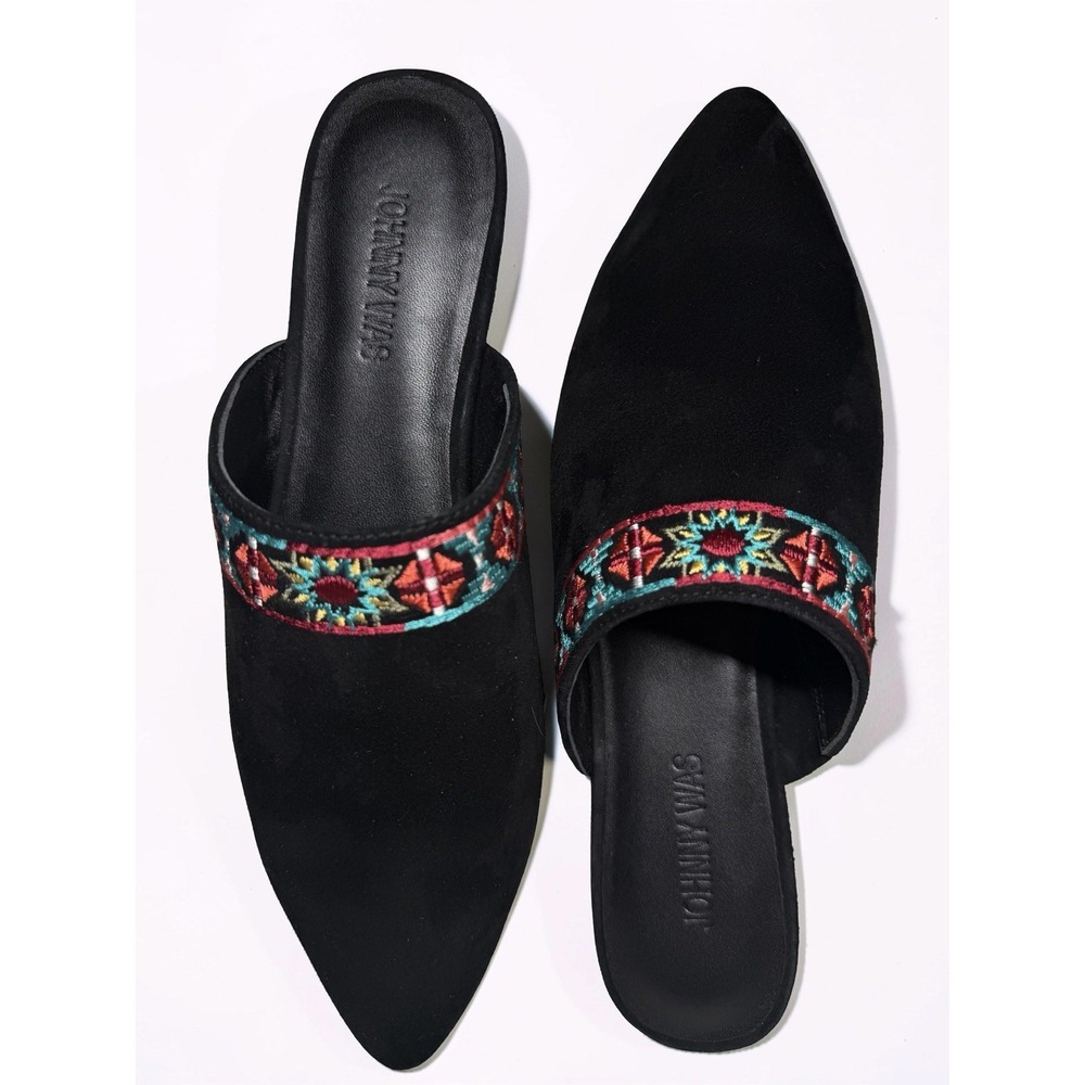 NEW JOHNNY WAS BLACK EMBROIDERED MULES Size 9
